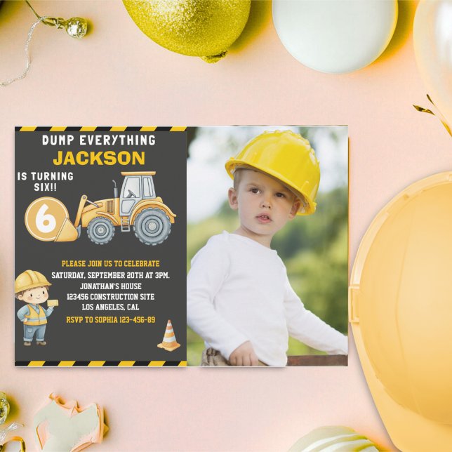 Construction Photo Birthday Invitation Turning 6 (Creator Uploaded)