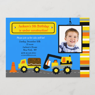 Construction Photo Birthday Party Invitation