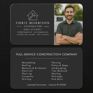 Construction Photo Contractor Black Silver Business Card