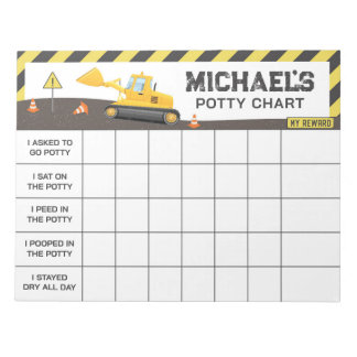 Construction Potty Chart Personalised Name & Tasks Notepad