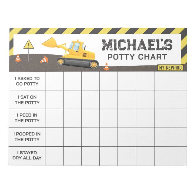 Construction Potty Chart Personalised Name & Tasks Notepad (Front)