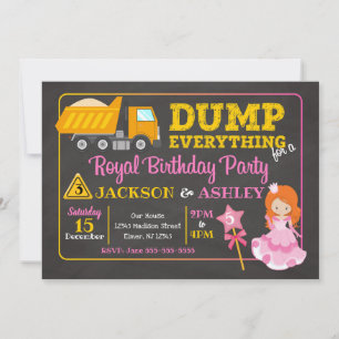 Construction & Princess Joint Birthday Invitation