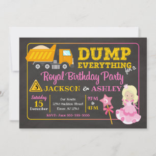 Construction & Princess Joint Birthday Invitation