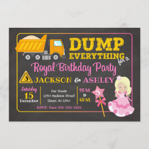 Construction & Princess Joint Birthday Invitation