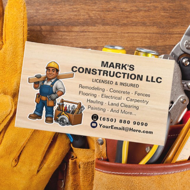 Construction Renovation Contractor Builder man Business Card (Creator Uploaded)