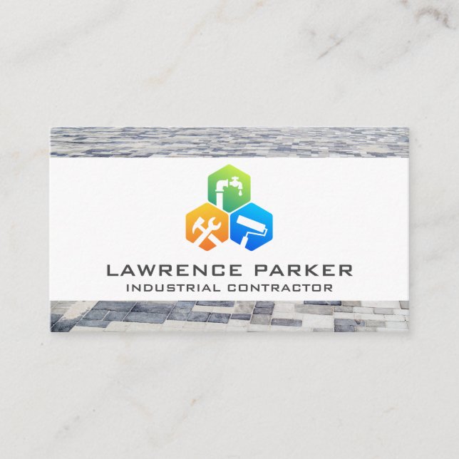 Construction Repair Icons | Concrete Tile Business Card (Front)