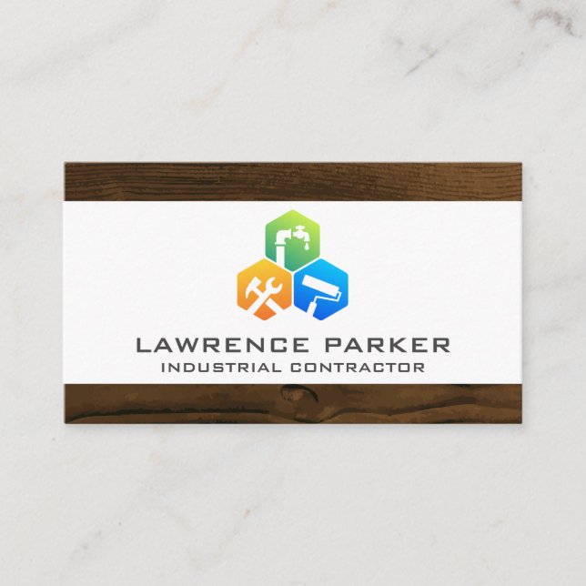 Construction Repair Icons | Wood Trim Business Card (Front)