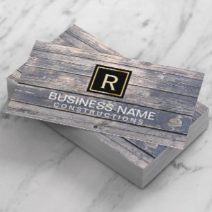 Construction & Repair Monogram Vintage Wood Business Card
