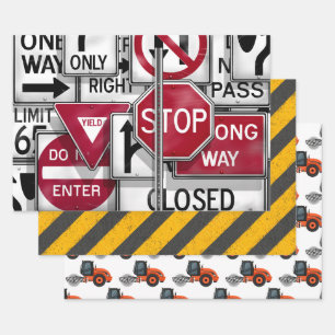 Construction & Road Work Caution Stripes Wrapping Paper Sheet