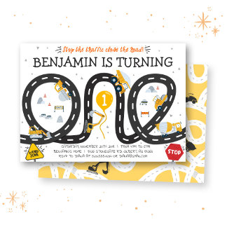 Construction Roads 1st Birthday Invitation