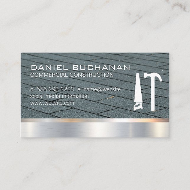 Construction | Roof | Saw Hammer Tools  Business Card (Front)