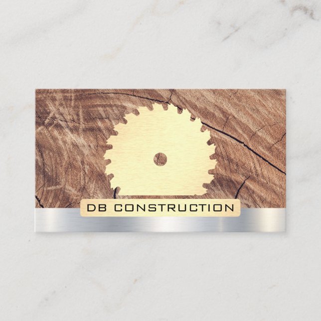 Construction | Saw and Wood | Metallic Background Business Card (Front)