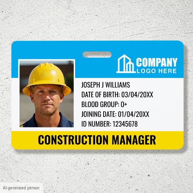 Construction Security ID Photo Logo Barcode Blue Badge (Creator Uploaded)
