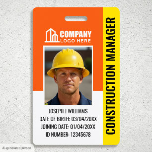 Construction Security ID Photo Logo QR Code Orange Badge