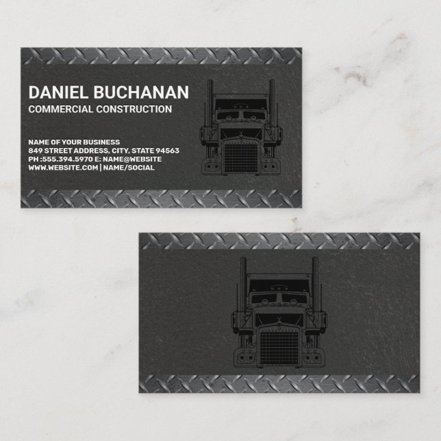 Construction Semi Truck | Metallic Steel Business Card (Front/Back)