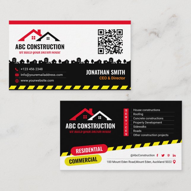 Construction Service, House Building, Renovation Business Card (Front/Back)