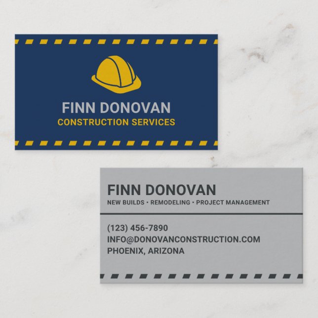 Construction Services Hardhat Dark Blue Business Card (Front/Back)