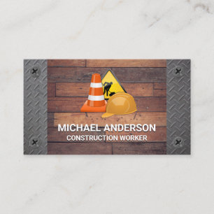 Construction Sign and Cone Wood and Metal Business Card