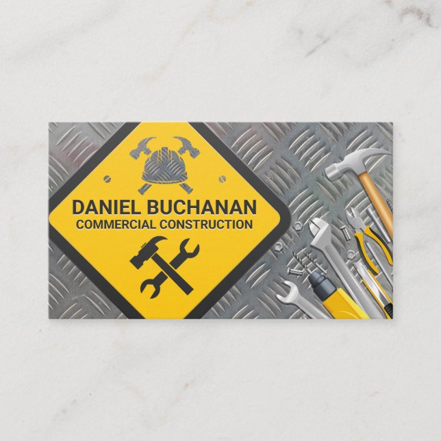 Construction Sign | Hardware Tools | Steel Business Card (Front)