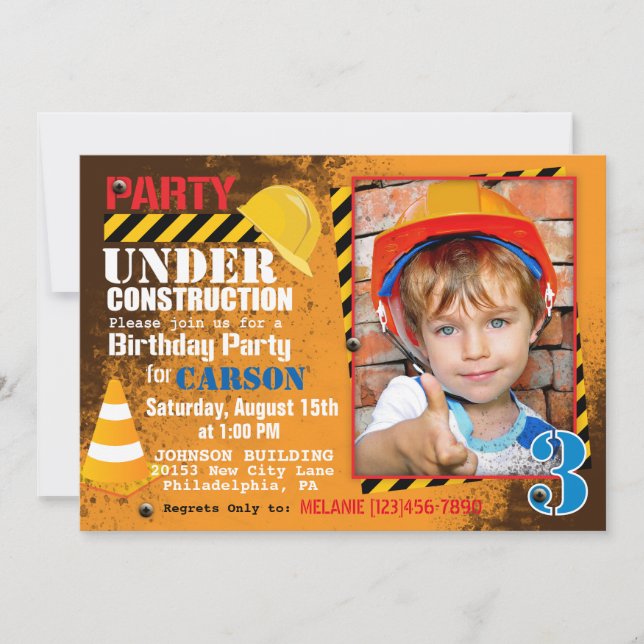 Construction Site Birthday Party Invitation (Front)