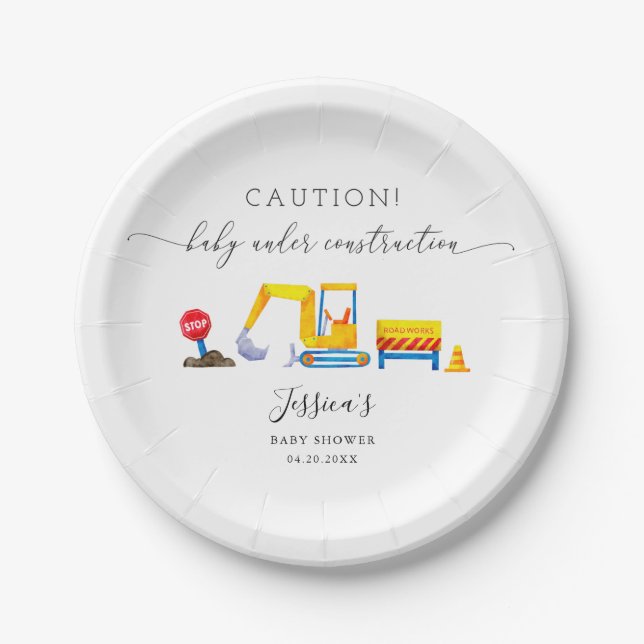 Construction Site Boy Baby Shower Paper Plate (Front)