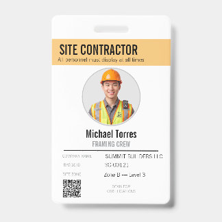 Construction Site Contractor Photo ID Badge