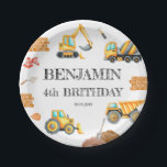 Construction Site Dump Truck Digger Birthday Party Paper Plate<br><div class="desc">Ready for a construction birthday party? This design features hand-painted watercolor items such as a dump truck,  bunting,  stop signs,  a digger,  and a cement truck. Find matching items in my shop.</div>