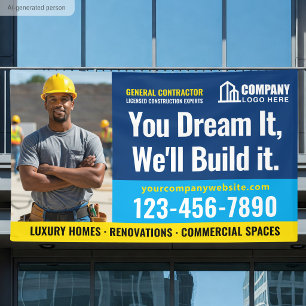 Construction Site Logo Photo Navy Blue Advertising Banner