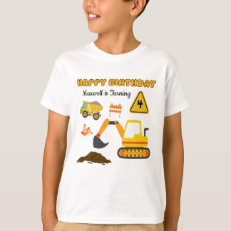 Construction Site Vehicle Custom Birthday Name Age T-Shirt