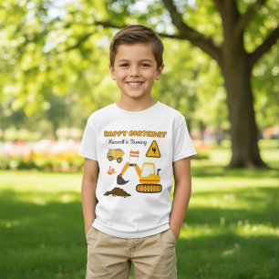 Construction Site Vehicle Custom Birthday Name Age T-Shirt
