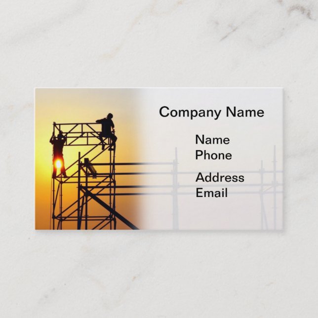Construction Site with Workers at Sunset Business Card (Front)