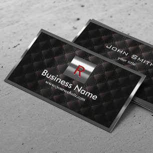 Construction Steel Border Monogram Luxury Black Business Card