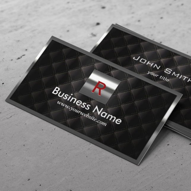 Construction Steel Border Monogram Luxury Black Business Card (Creator Uploaded)