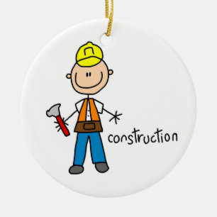 Construction Stick Figure Ceramic Ornament