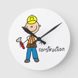 Construction Stick Figure Round Clock