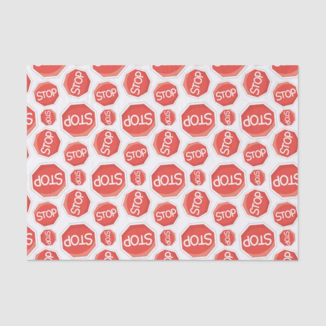 Construction stop sign pattern party tissue paper (Front)