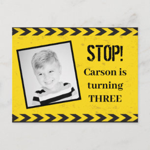 Construction Tape Photo Yellow Kids Birthday Party Postcard