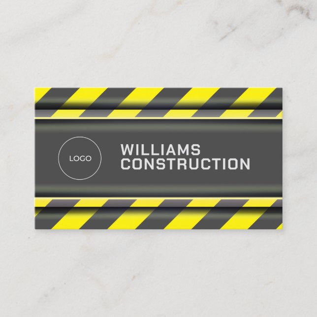 Construction tape stripes faux metallic  business card (Front)