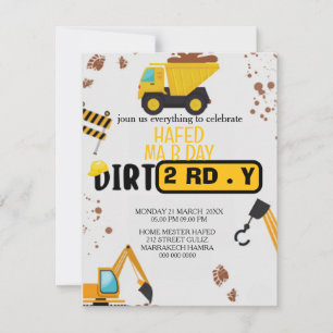 Construction Theme 3rd Birthday Invitation Dirty 3