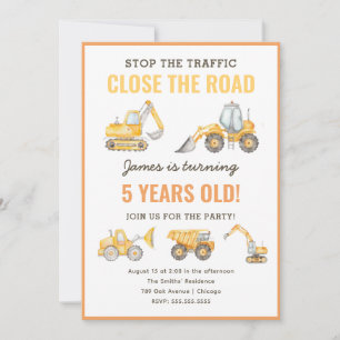 Construction Theme Birthday Dump Truck Party Invitation