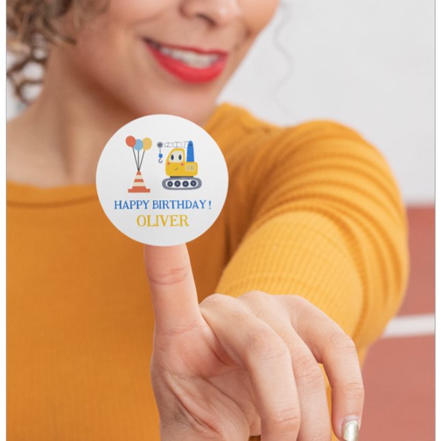 Construction Theme Birthday Gift Classic Round Sticker (Creator Uploaded)