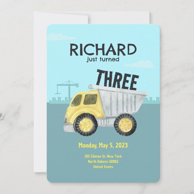Construction Theme Cute Kid's Birthday Party Invit Invitation (Front)