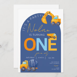  Construction Theme First Birthday Invitation
