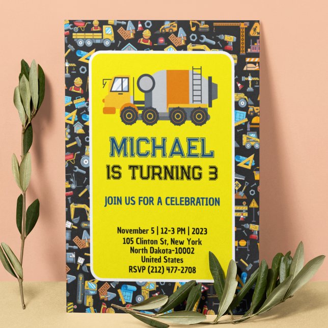 Construction Theme Kid's Birthday Party Invitation (Creator Uploaded)