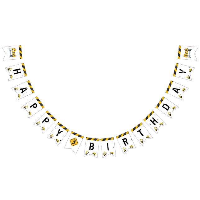 Construction Theme Trucks Kids Any Age Birthday Bunting (All)