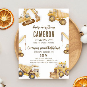 Construction Themed 5th Birthday Invitation