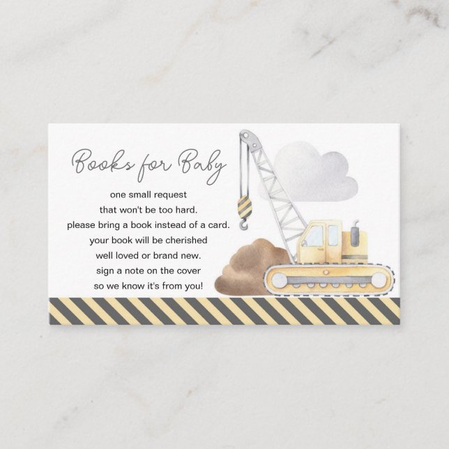 Construction Themed Baby Shower Book Request Enclosure Card (Front)
