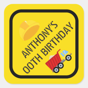 Construction Themed Birthday Party any age Square Sticker