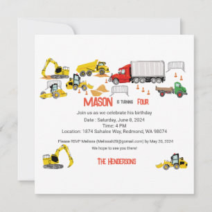 Construction Themed Birthday Party Invitation