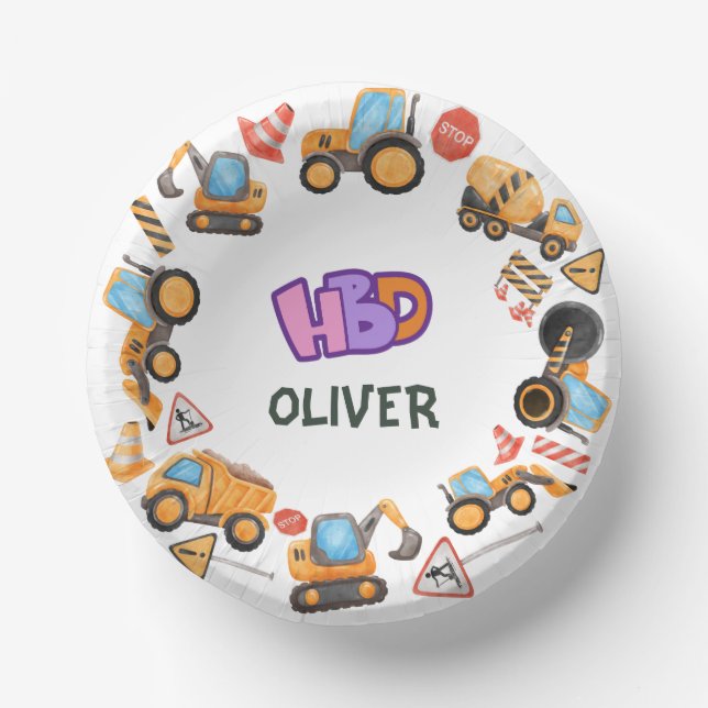 Construction Themed Birthday Party Paper Plate (Front)